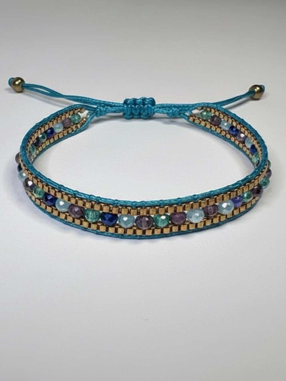 Multi Blues Beaded Woven Bracelet